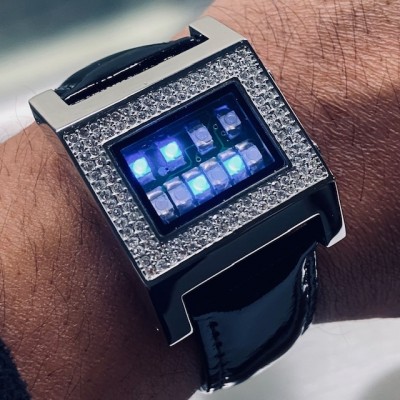 CUSTOM KERALA TRANCE RARE BINARY LED WATCH w/ SWAROVSKI CRYSTALS & CIRCUIT BOARD FACE