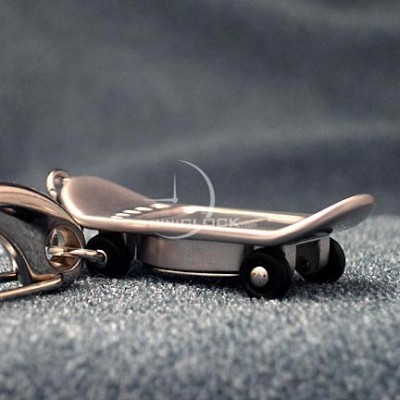 Keychains, Silver Skateboard Keychain Mini Clock