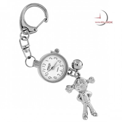 KEY CHAIN, Novelty Mini Clock LITTLE FIGURINE GIRL w/ Pigtails