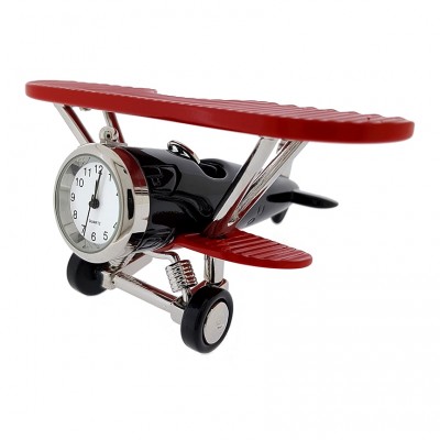 BIPLANE FIXED WING MINIATURE AIR PLANE COLLECTIBLE AVIATION MINI CLOCK GIFT IDEA