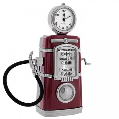 GAS PUMP MINIATURE VINTAGE STYLE PETROL COLLECTIBLE MINI CLOCK 