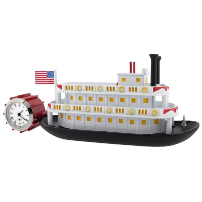 PADDLE WHEELER MINIATURE RIVER BOAT MINI CLOCK COLLECTIBLE DESKTOP GIFT