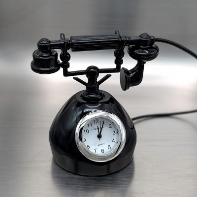 VINTAGE PHONE MINIATURE CLOCK DIE-CAST COLLECTIBLE FIGURINE