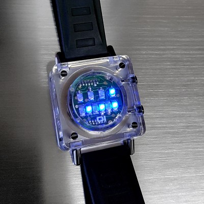CUSTOM RAZOR BLOCK RARE BINARY LED WATCH w/ CLEAR CUBE CASE  & CIRCUIT BOARD FACE