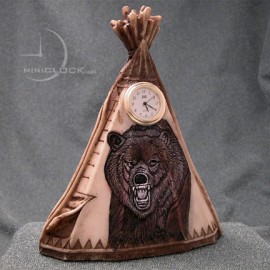 Mini Clock, Animals, Native American Art, GRIZZLY BEAR