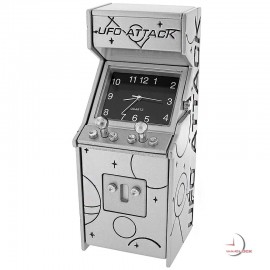 Mini Clock, Retro Video ARCADE GAME: UFO ATTACK - Silver