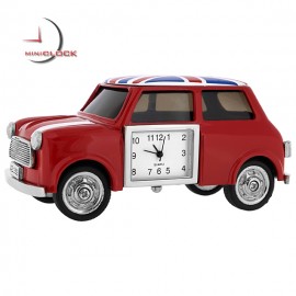 Miniature Clock, MINI COOPER CAR w/ Union Jack UK Flag