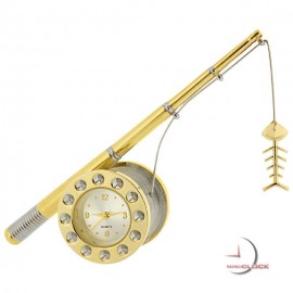 Mini Clock, Premium Collectible 2-Tone FISHING ROD w/ Fish
