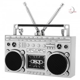 Mini Clock, Retro Collectible Ghetto Blaster BOOM BOX - Silver