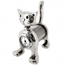 SPRING CAT MINI CLOCK BIZ CARD MEMO HOLDER COLLECTIBLE DESKTOP GIFT