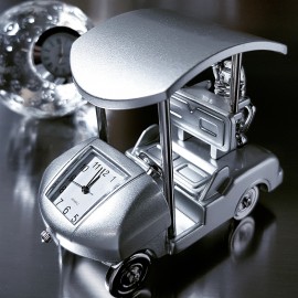 Miniature Clock, Silver GOLF CART w/ Roof & Clubs