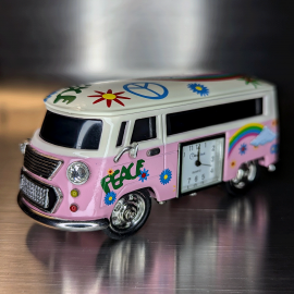 VAN MINIATURE HIPPIE VW STYLE VINTAGE BUS CAMPER COLLECTIBLE MINI CLOCK