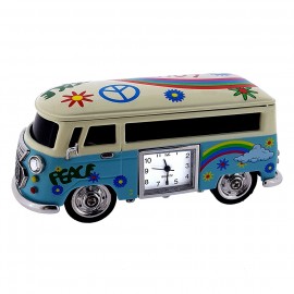 VAN MINIATURE HIPPIE VW STYLE VINTAGE BUS CAMPER COLLECTIBLE MINI CLOCK
