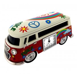 VAN MINIATURE HIPPY VW STYLE VINTAGE BUS COLLECTIBLE MINI CLOCK