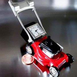 LAWNMOWER MINIATURE REPLICA RED LAWN MOWER COLLECTIBLE DESK CLOCK