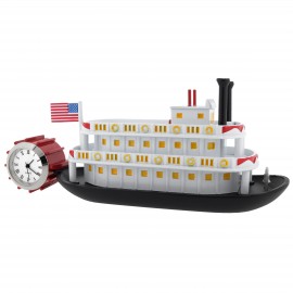 PADDLE WHEELER MINIATURE RIVER BOAT MINI CLOCK COLLECTIBLE DESKTOP GIFT
