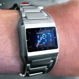 SHADOW WATCH STAINLESS STEEL DUAL TIMEZONE HYBRID ANALOG LED UNISEX JAPANESE WATCHES