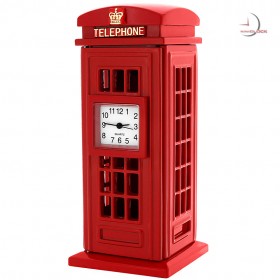 PHONE BOOTH MINIATURE BRITISH RED TELEPHONE BOX MINI CLOCK 