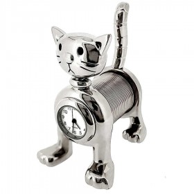 SPRING CAT MINI CLOCK BIZ CARD MEMO HOLDER COLLECTIBLE DESKTOP GIFT