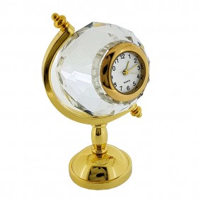CRYSTAL WORLD GLOBE MINIATURE DESK CLOCK DECORATIVE COLLECTIBLE GIFT