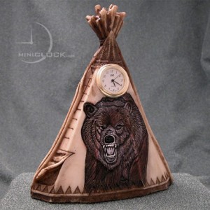 Mini Clock, Animals, Native American Art, GRIZZLY BEAR