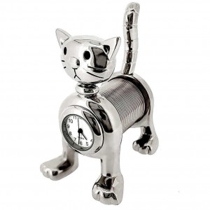 SPRING CAT MINI CLOCK BIZ CARD MEMO HOLDER COLLECTIBLE DESKTOP GIFT