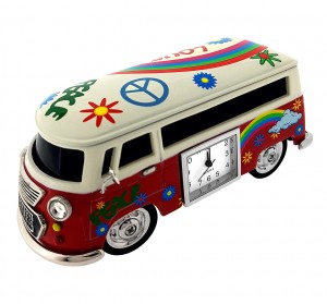VAN MINIATURE HIPPY VW STYLE VINTAGE BUS COLLECTIBLE MINI CLOCK