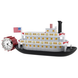 PADDLE WHEELER MINIATURE RIVER BOAT MINI CLOCK COLLECTIBLE DESKTOP GIFT