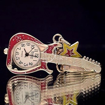 Mini Clocks, Red  Electric Guitar Miniature Clock Keychain