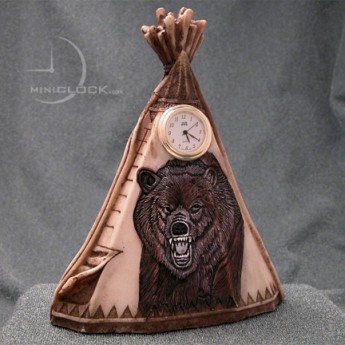 Mini Clock, Animals, Native American Art, GRIZZLY BEAR