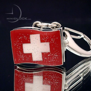 Mini Clock, Swiss Flag Keychain Watch