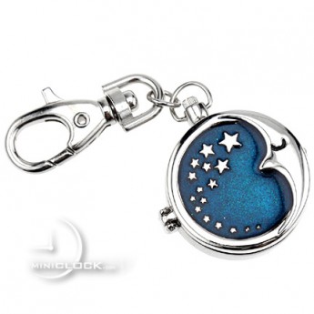 KEYCHAIN, Novelty Mini Clock CELESTIAL MAN in the MOON