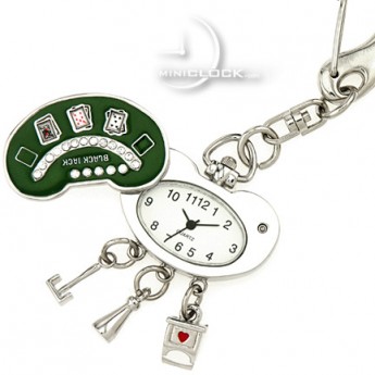 KEY CHAIN, Mini Clock CASINO CARDS BLACKJACK TABLE