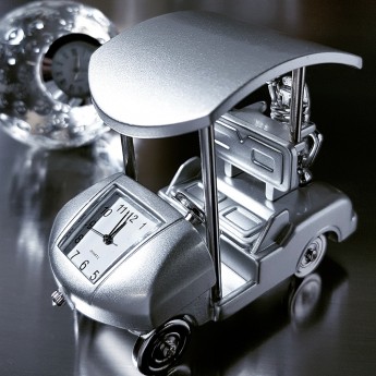 GOLF CART MINIATURE BUGGY SPORTS  VEHICLE w CLUBS MINI CLOCK 