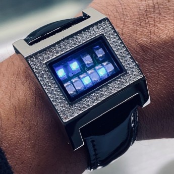 CUSTOM KERALA TRANCE RARE BINARY LED WATCH w/ SWAROVSKI CRYSTALS & CIRCUIT BOARD FACE
