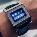 CUSTOM KERALA TRANCE RARE BINARY LED WATCH w/ SWAROVSKI CRYSTALS & CIRCUIT BOARD FACE