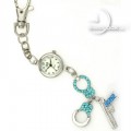 KEYCHAIN, Novelty Mini Clock GEM HANDCUFFS & PISTOL GUN