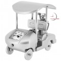 Miniature Clock, Silver GOLF CART w/ Roof & Clubs