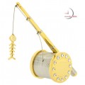 Mini Clock, Premium Collectible 2-Tone FISHING ROD w/ Fish