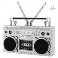 Mini Clock, Retro Collectible Ghetto Blaster BOOM BOX - Silver