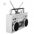 Mini Clock, Retro Collectible Ghetto Blaster BOOM BOX - Silver