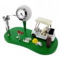 GOLF SCENE ON GREEN w GOLFER BALL FLAG CART CLUBS FLAG & SHOES COLLECTIBLE SPORTS MINI CLOCK 