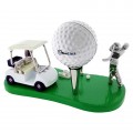 GOLF SCENE ON GREEN w GOLFER BALL FLAG CART CLUBS FLAG & SHOES COLLECTIBLE SPORTS MINI CLOCK 