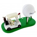 GOLF SCENE ON GREEN w GOLFER BALL FLAG CART CLUBS FLAG & SHOES COLLECTIBLE SPORTS MINI CLOCK 
