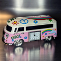 VAN MINIATURE HIPPIE VW STYLE VINTAGE BUS CAMPER COLLECTIBLE MINI CLOCK