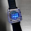 CUSTOM RAZOR BLOCK RARE BINARY LED WATCH w/ CLEAR CUBE CASE  & CIRCUIT BOARD FACE