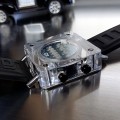 CUSTOM RAZOR BLOCK RARE BINARY LED WATCH w/ CLEAR CUBE CASE  & CIRCUIT BOARD FACE