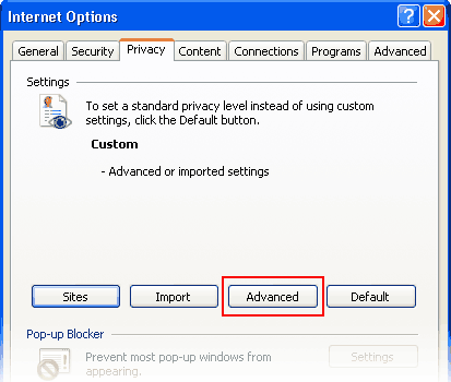 Privacy menu with Advanced Highlighted